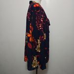 STYLUS Navy Floral Secretary Bow Tie Blouse Long Sleeve XL Retro Geek Blue Photo 3