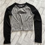 Y2K Style Raglan Long Sleeve Cropped Crew Neck Ribbed Black And Gray Shirt Top M Size M Photo 3