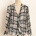 Banana Republic  Semi-Sheer Plaid Check Draped Front Blouse | Size M | Black Whit Photo 0