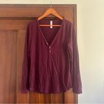 Athleta Nighttime Bliss Sleep Top Burgundy Henley V-Neck Pajama Shirt Size M Photo 1