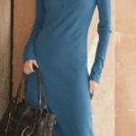 Peruvian Connection  Waffle Henley Maxi Dress Steel Blue Casual Size Large Photo 0