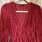 ZARA  Red Pleated Long Sleeve Mini Dress Photo 1