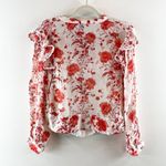 Maeve Floral Print Long-Sleeve Lace-Up Ruffled Sheer Blouse White Red Small P Photo 5
