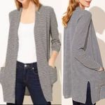 Loft Striped Pocket Open Front Linen Blend Cardigan Photo 1