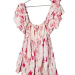 Misa Dina Pink Abstract Rose Floral Off Shoulder Mini Dress Size Extra Small Photo 4