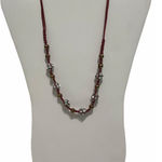 None Braided Cord Disco Ball Gemstone Necklace Dark Red‎ Photo 0