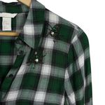 H&M Women’s Plaid Button Down Beetle Beaded Embellished Top Green/White 4 Photo 4