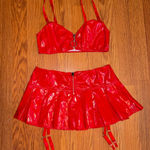 Forever 21 Fredricks of Hollywood X  glossy Red mini Skirt Set Photo 0