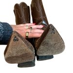 Tony Lama Vintage Western Boots Size 7 brown white stitching mid calf Photo 2