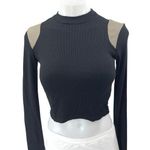 Commence Women's Black Rib Knit High Neck Long Sleeve Crop Shirt Sweater Top S Photo 0
