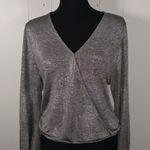 Anthropologie Shimmer Surplice Wrap Top Xs Pleated V-Neck Long Sleeve Dressy Photo 0