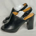 Coach  Brady Slingback Sandal Sz 6 Black Leather Peep Toe Shoes Neutral Photo 0