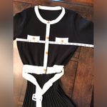 Black and White Stretch Sweater Dress with Pleated Skirt Sz M Size M Photo 4