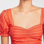 Free People Red Orange Striped Rose Garden Poplin Top Photo 1