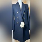 ZARA Double-Breasted Navy wool mid long Coat NWT Photo 5