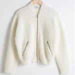 & Other Stories & OTHER STORIES Wool & Mohair Blend Knit Bomber Cardigan in Cream- Size L Large Photo 0