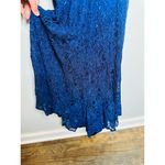 THEIA Dark Blue Metallic Floral Lace Overlay Shimmering Element Gown Size 6 Photo 14