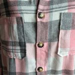 Pink and Gray Plaid Long Sleeve Oversized Button Down Shirt Size L Photo 5
