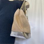 Tignanello Rattan Woven Faux Leather Gold Metallic Trim Shoulder Bag Purse Photo 3