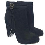 Sam Edelman Black Keegan Suede Fringe Stiletto Boots Gold Trim Womens 6 Photo 0