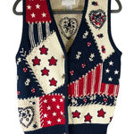 Vintage Christopher Banks Womens Small Knit Sweater Vest Embroidered Americana‎ Blue Photo 0