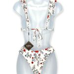 Zaful | NWT | Small | White Red Floral Frill Trim Two-Piece Bikini Swimsuit Photo 1