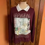 Vintage Teddy Bear Graphic Collared Sweatshirt Burgundy Cottagecore Top Photo 5