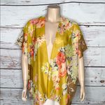 David and Young NWT O/S One Size Floral Print Open Front Sheer Kimono Cardigan Yellow Photo 1