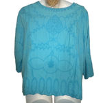 Studio Turquoise Embroidered Cotton Blouse Blue Size 2X Photo 4