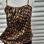 New York And Company Shirt Womens Medium Brown Faux Wrap Sleeveless Top Blouse Photo 2