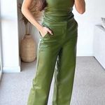 ZARA  FAUX LEATHER FULL LENGTH HIGH WAIST TROUSERS PANTS GREEN SIZE XS NEW Photo 4