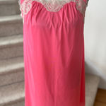 Vintage Sears 1960s Neon Pink Floral Lace Trim Sleeveless Nightie Gown Coquette Photo 0