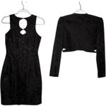 1990s Scott McClintock Black Jacquard Sheath Dress w/ Embroidered Bolero S Photo 2