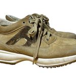 Hogan Interactive Sneakers 100% Suede Lace Up Sequins Gold Brown 37 7 Photo 1