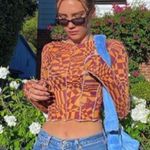 Omighty Exposed Seam Geometric Mesh Long Sleeve Crop Top in Orange Photo 4