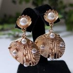 Gold with Pearls Seashell Dangle Earrings Photo 0