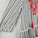 Kate Spade Womens Blouse Size XS Gray Striped Embroidered Tassels Boho Peasant Photo 3