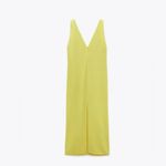 ZARA NWOT   Center Ruched Detail V-Neck Wide Straps Yellow Midi Dress Photo 10