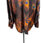 Givenchy  Vintage Peacock-Print Poet-Sleeve Blouse Silk Brown Size 34 US 2‎ Photo 10