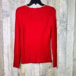Maison Jules Large Red Long Sleeve Red & White Sweater Ribbed w/Scallop Neckline Photo 2