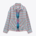 ZARA NWT  Textured Weave Jacket Striped Boho L Bloggers Fave Photo 6