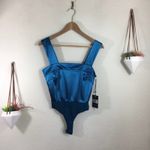 NWT 4SI3NNA Daniela satin teal bodysuit Blue Photo 9