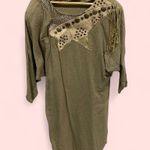 Funky Vintage 80’s oversized luxury boutique linen embellished dress chunky belt Tan Size M Photo 3