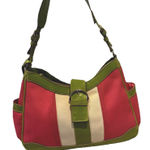 Liz Claiborne vintage Leather& Polyester Striped Purse Pink Green Beige Photo 0