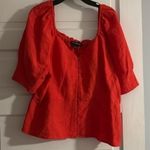Something Navy  Red Button Up Linen Blouse Photo 0