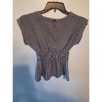 Monteau Los Angeles Navy White striped Top Size Small S cap sleeves Ruffle Photo 1