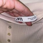 ZARA Off-White Gray Cream Ribbed Midi Pencil Skirt Iridescent Buttons Medium Photo 3