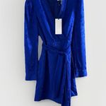 Saloni Womens Silk ‎ Bibi V Neck Tie Waist Dress Cobalt Blue Size 6 $625 Photo 3