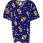 Disney Blue Mickey Mouse Halloween Wrap Tie Back Scrub Medical Top Women Sz XL Photo 8