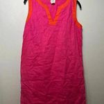 Sigrid Olsen  Linen Shift Dress Size Small Sleeveless V-Neck Pink Orange Photo 0